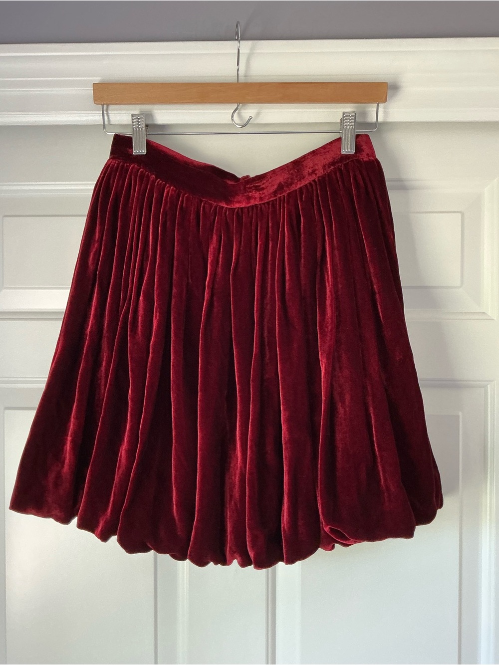 Rebecca Taylor Burgundy Velvet Pleated Bubble Hem Mini Skirt 4